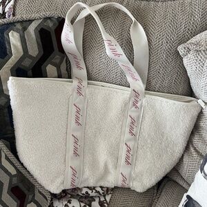 Spacious Victoria's Secret PINK Plush Cream Sherpa Tote